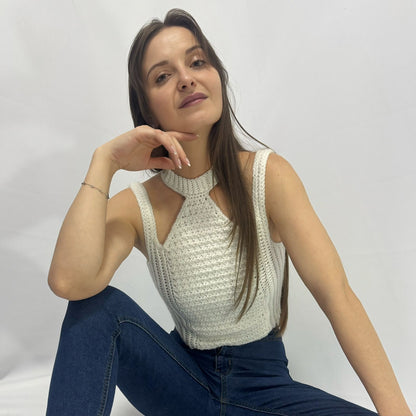 Modern Touch - Crochet Mock Neck Cutout Top