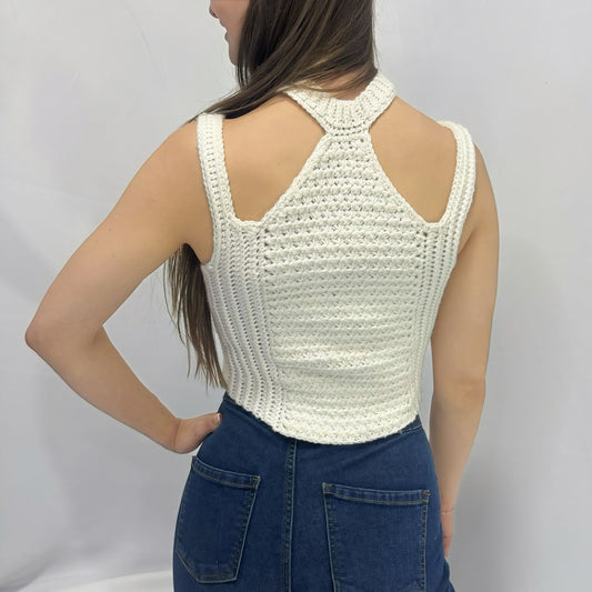 Modern Touch - Crochet Mock Neck Cutout Top