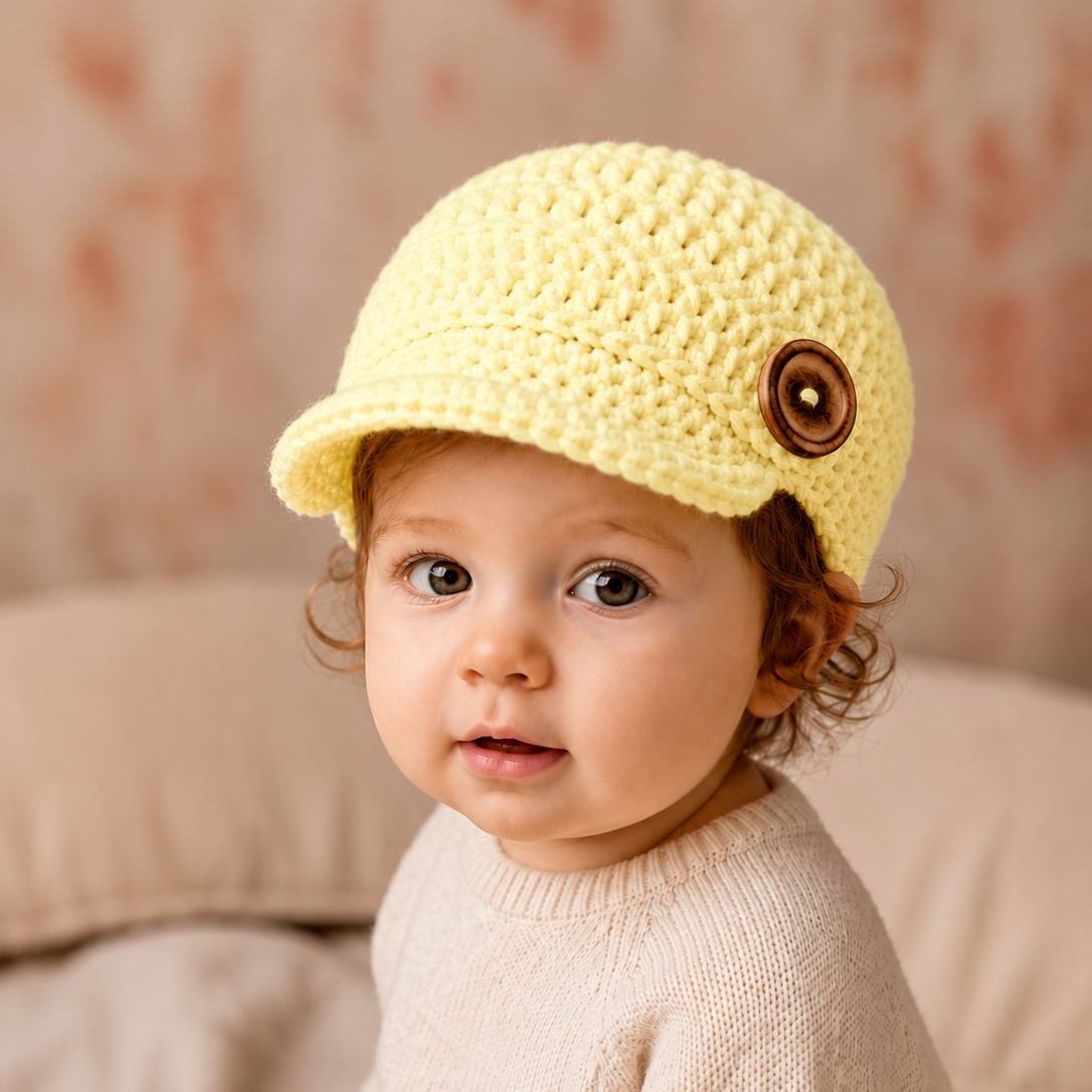 Vintage Charm - Crochet Newsboy Cap with Button Detail