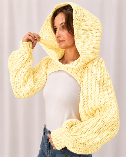 Breezy - Crochet Hoodie Shrug with Balloon Sleeves