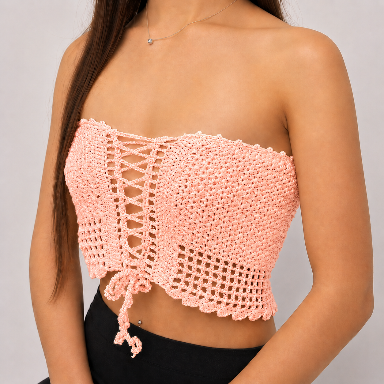 Laced Up - Crochet Lace-Up Corset Crop Top