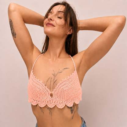 Delicate Elegance - Crochet Longline Scallop Edge Halterneck Bralette