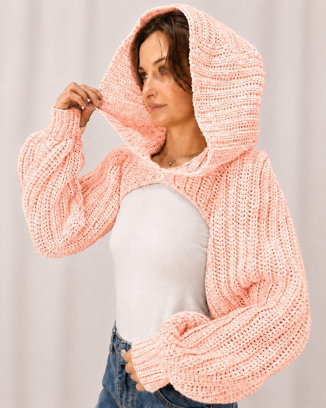 Breezy - Crochet Hoodie Shrug with Balloon Sleeves