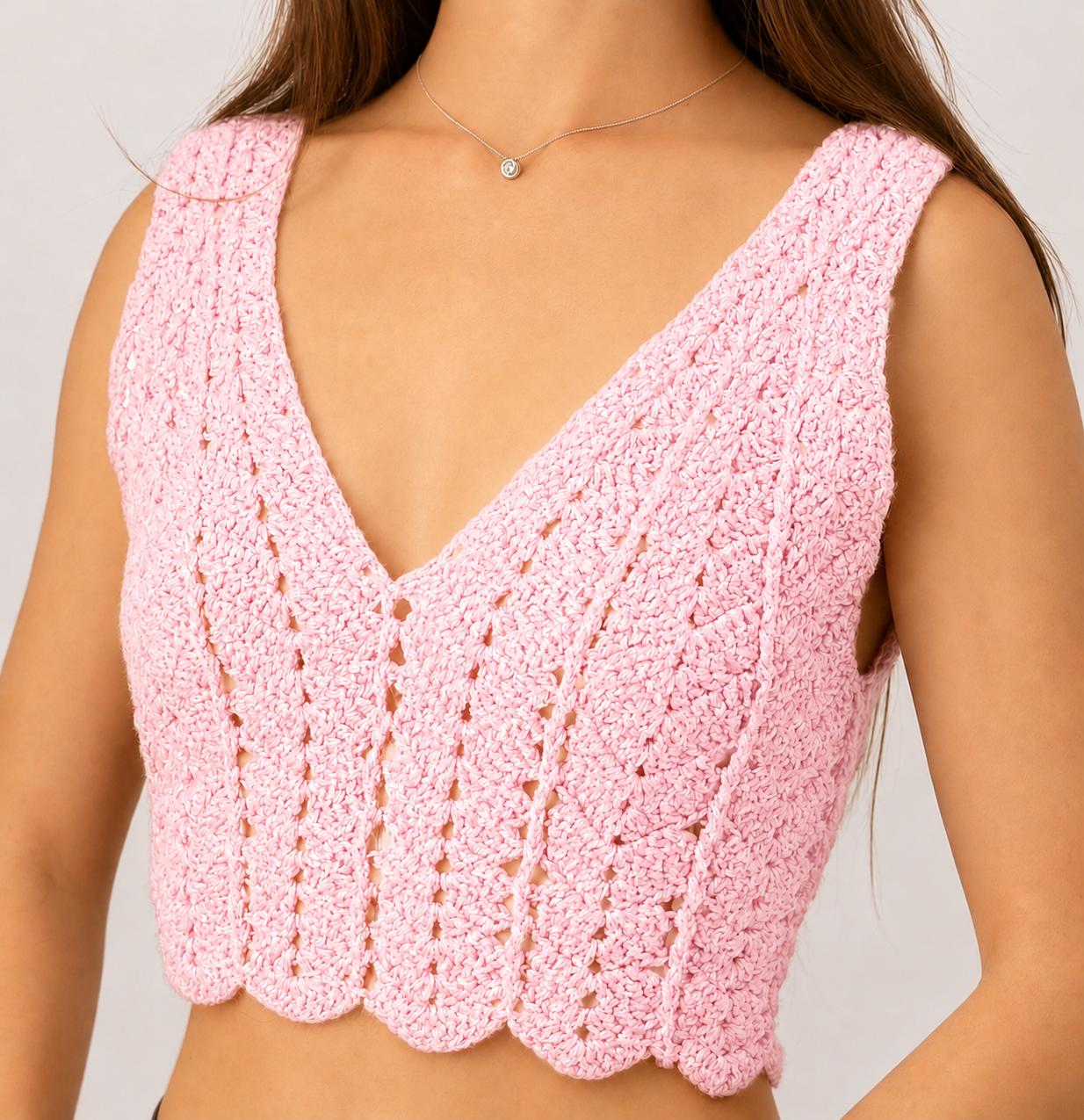 Midnight Edit - Sleeveless V-Neck Crochet Crop Top