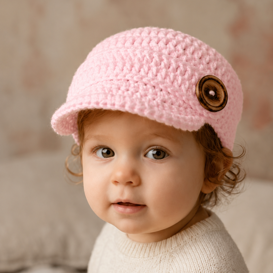 Vintage Charm - Crochet Newsboy Cap with Button Detail