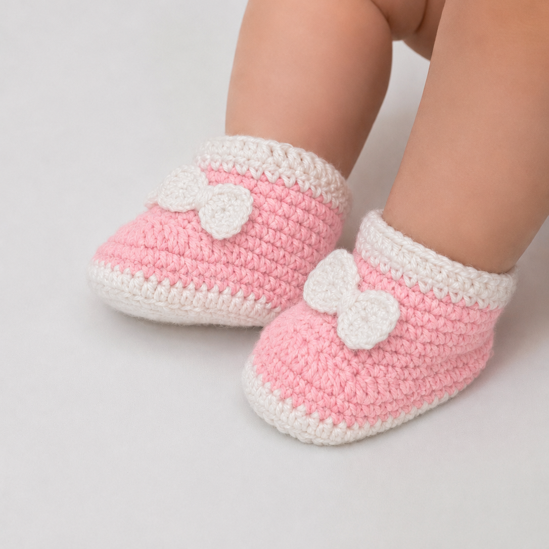 Bow & Sole - Crochet Baby Booties with Decorative Bows