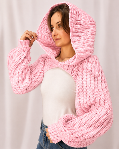 Breezy - Crochet Hoodie Shrug with Balloon Sleeves
