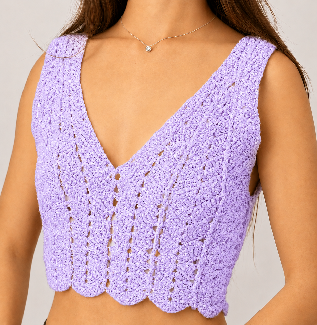 Midnight Edit - Sleeveless V-Neck Crochet Crop Top
