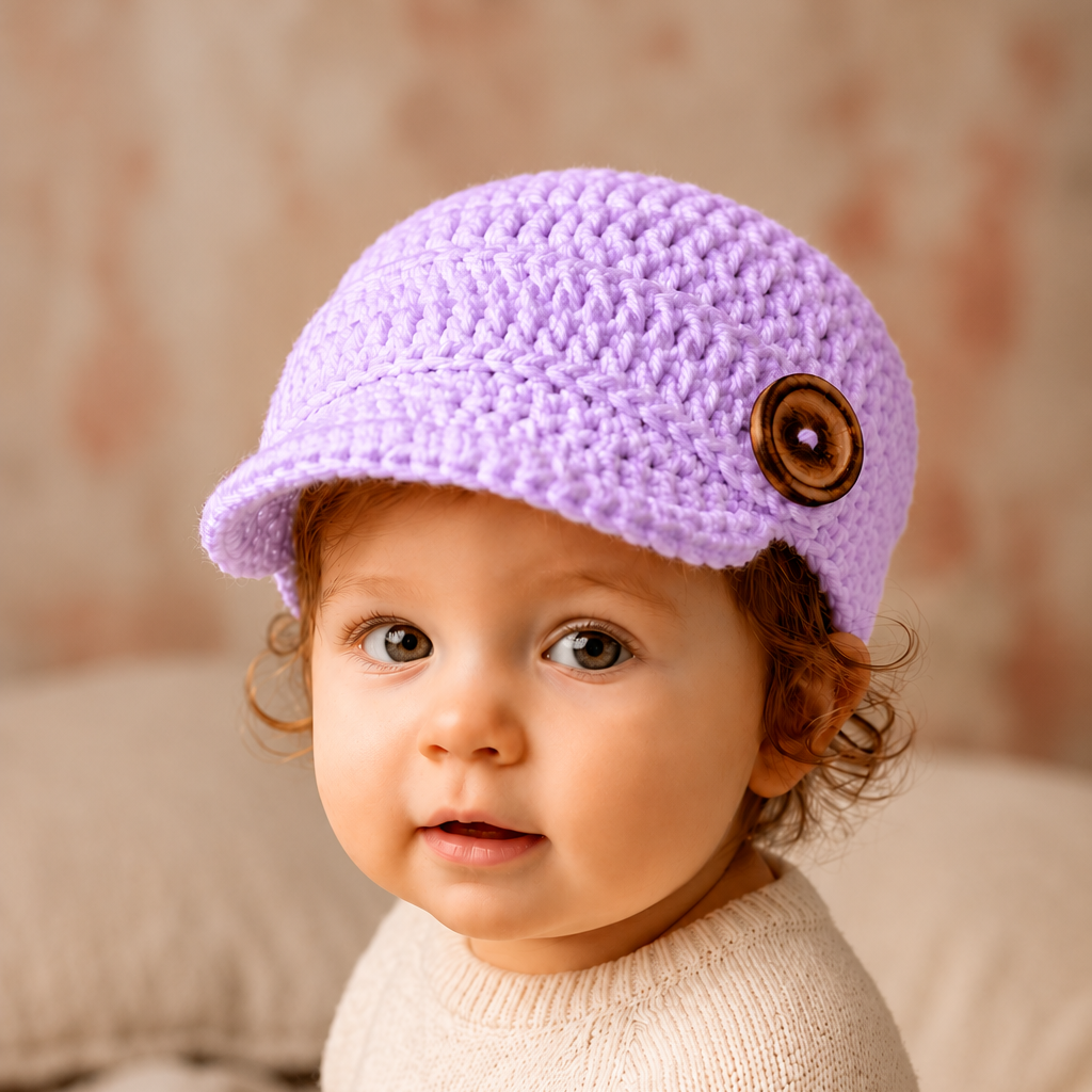 Vintage Charm - Crochet Newsboy Cap with Button Detail
