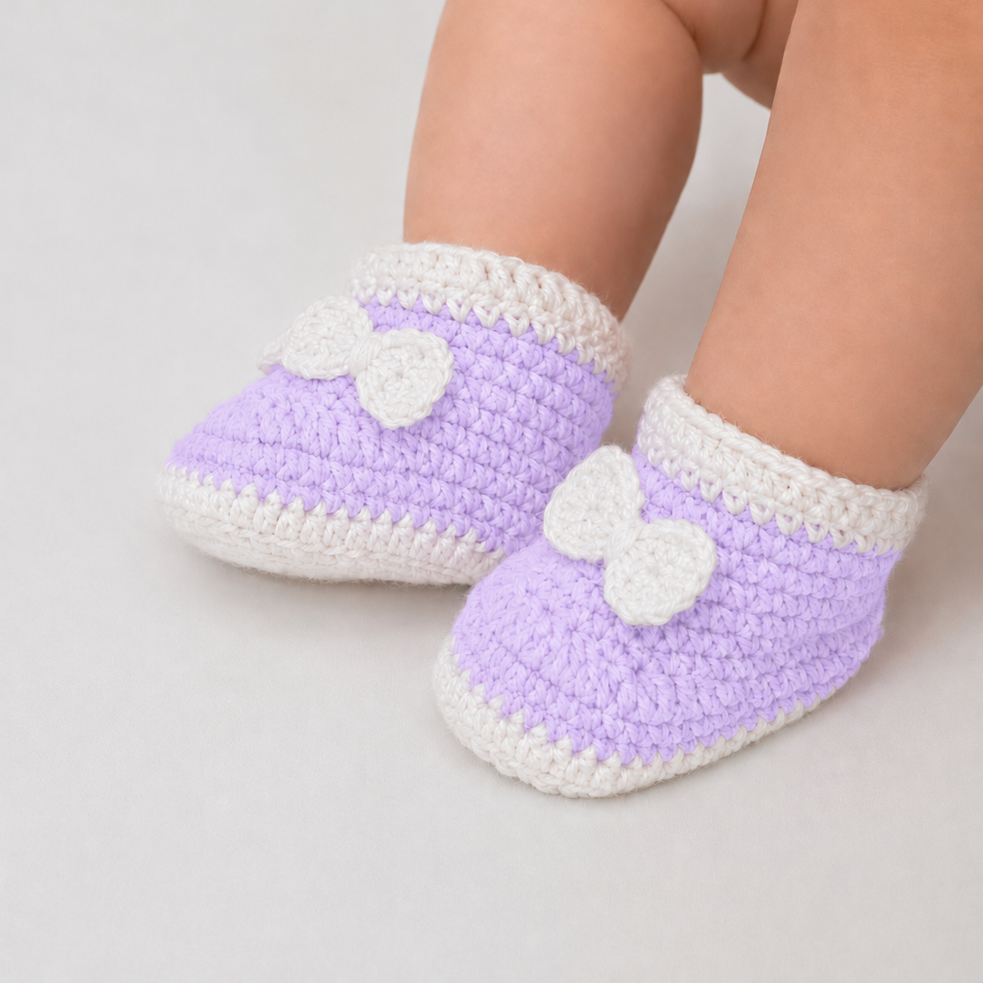 Bow & Sole - Crochet Baby Booties with Decorative Bows