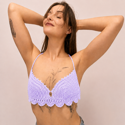 Delicate Elegance - Crochet Longline Scallop Edge Halterneck Bralette