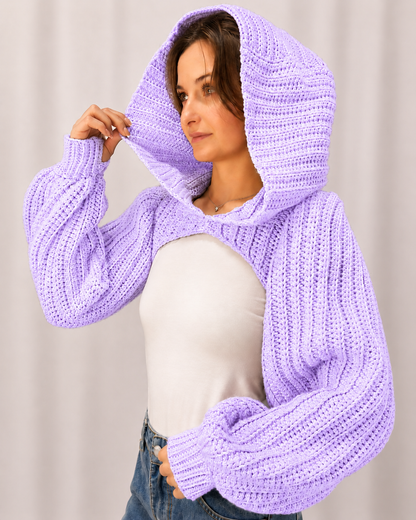 Breezy - Crochet Hoodie Shrug with Balloon Sleeves