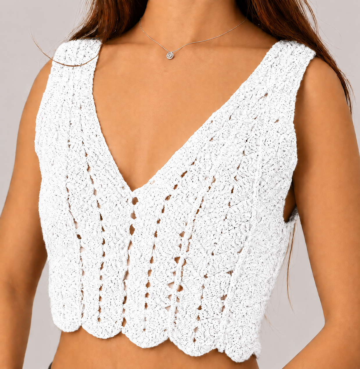 Midnight Edit - Sleeveless V-Neck Crochet Crop Top