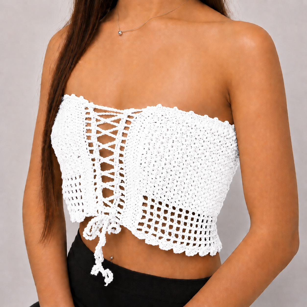 Laced Up - Crochet Lace-Up Corset Crop Top