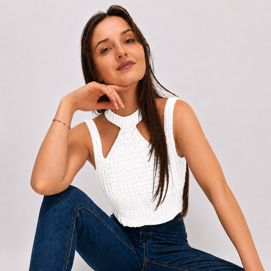 Modern Touch - Crochet Mock Neck Cutout Top