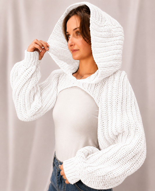 Breezy - Crochet Hoodie Shrug with Balloon Sleeves