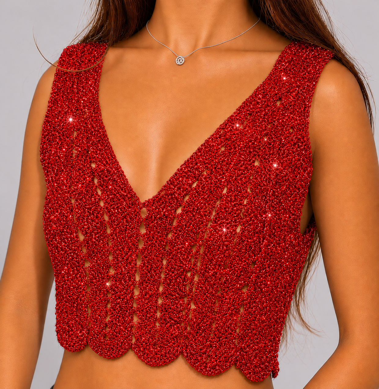 Midnight Edit - Sleeveless V-Neck Crochet Crop Top