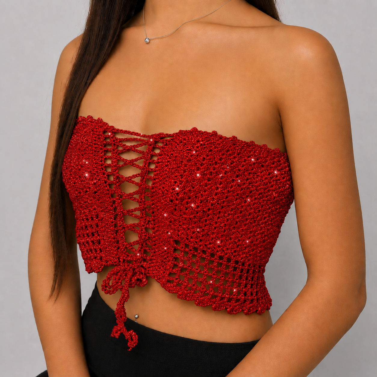 Laced Up - Crochet Lace-Up Corset Crop Top