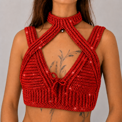 Warrior Princess - Crochet Festival Halter Bralette Crop Top