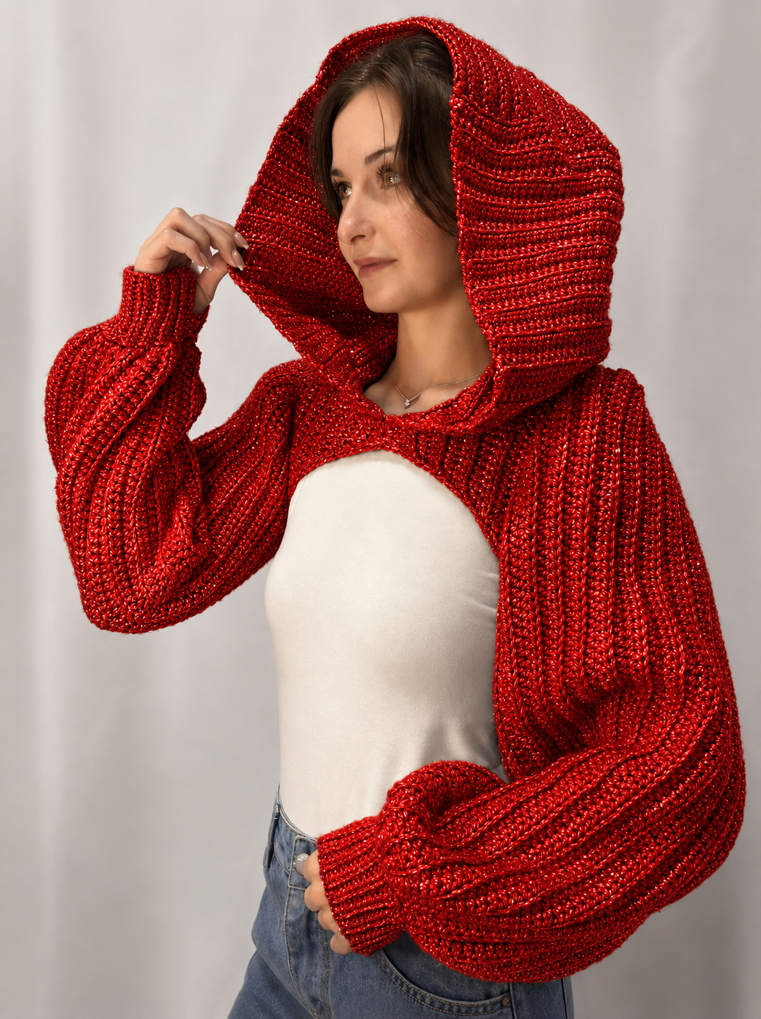 Breezy - Crochet Hoodie Shrug with Balloon Sleeves