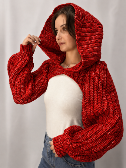 Breezy - Crochet Hoodie Shrug with Balloon Sleeves