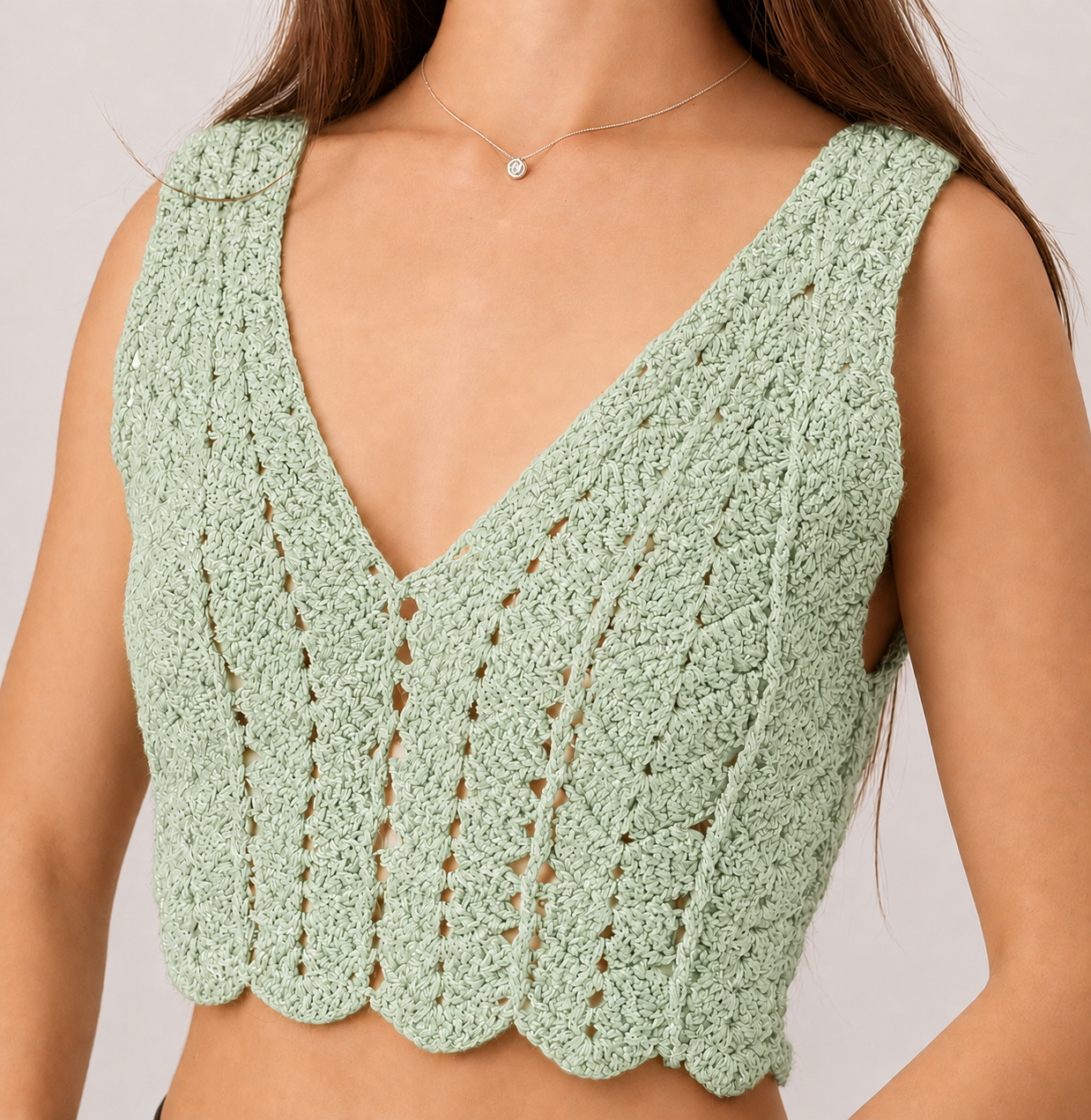 Midnight Edit - Sleeveless V-Neck Crochet Crop Top