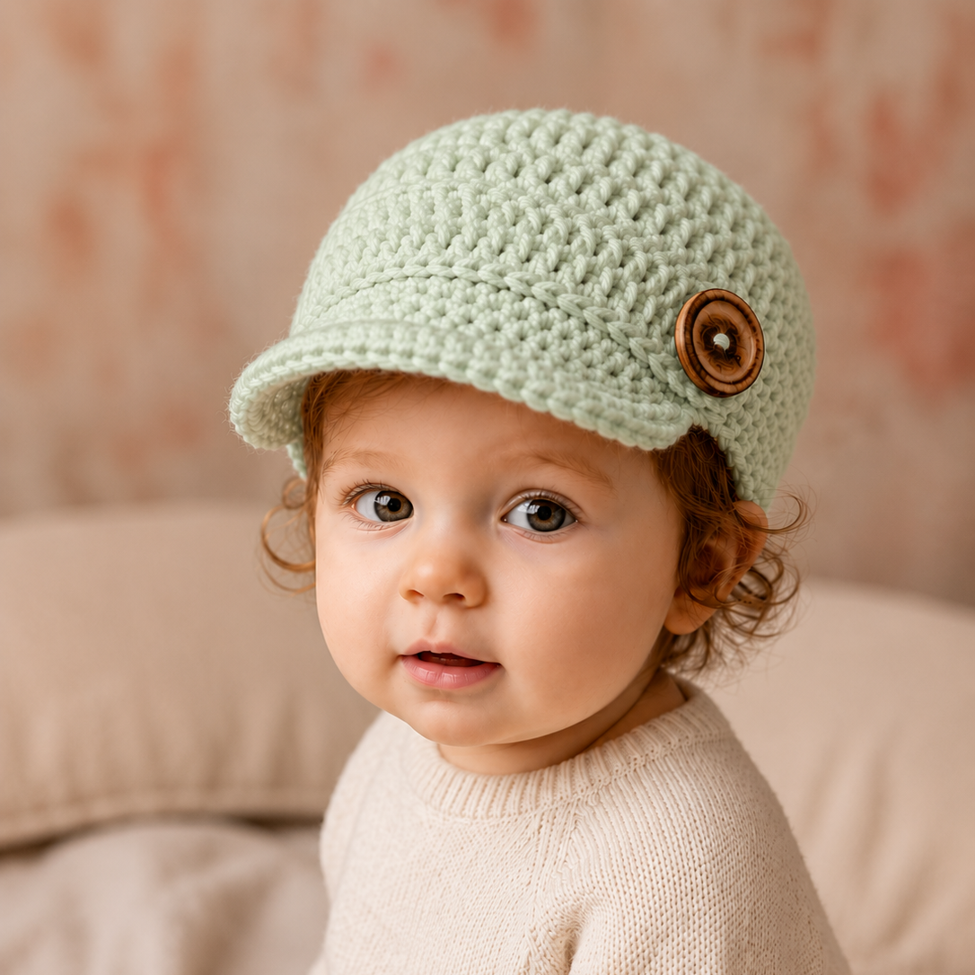 Vintage Charm - Crochet Newsboy Cap with Button Detail
