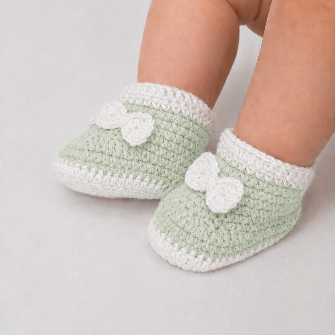 Bow & Sole - Crochet Baby Booties with Decorative Bows