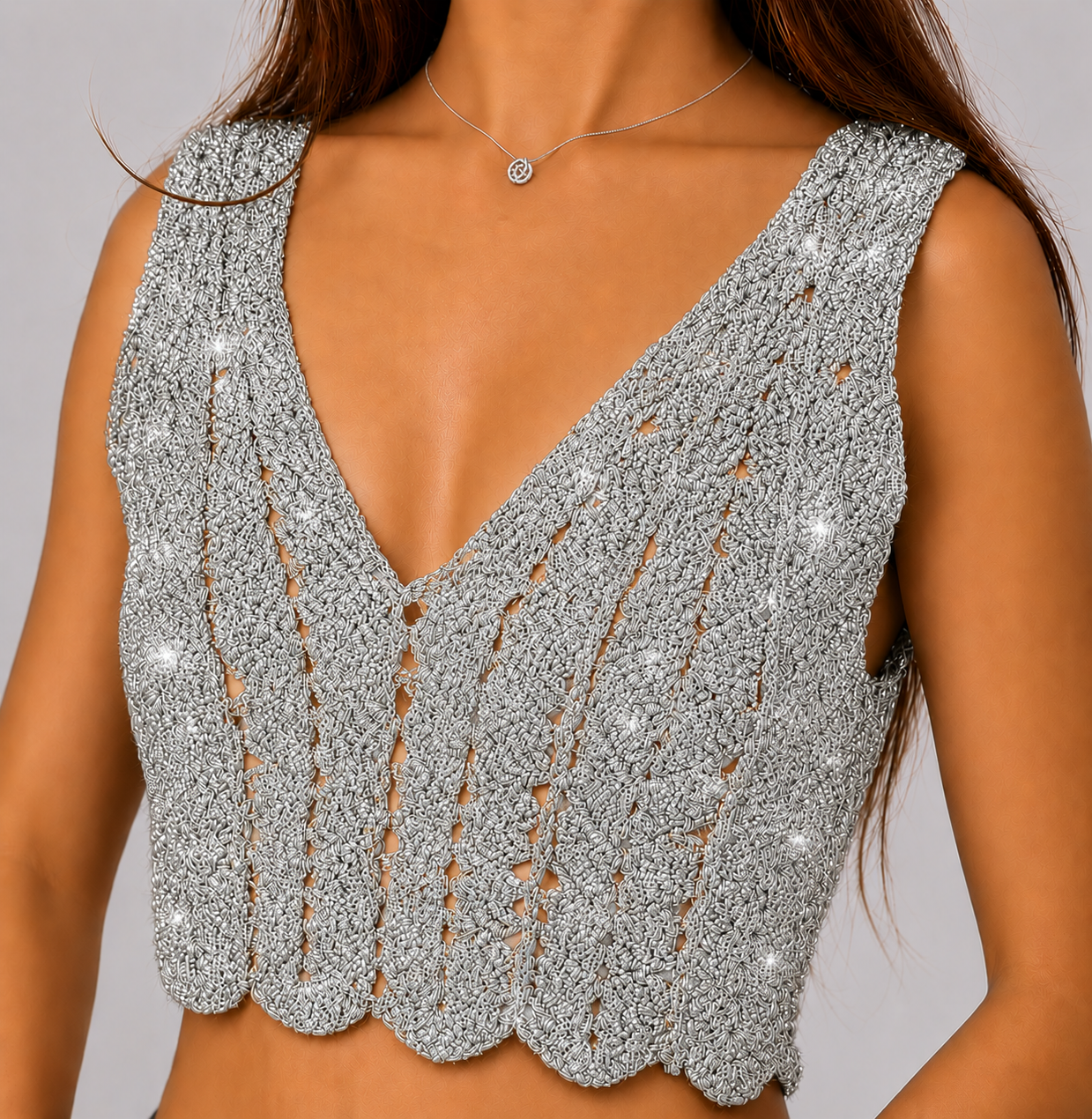 Midnight Edit - Sleeveless V-Neck Crochet Crop Top