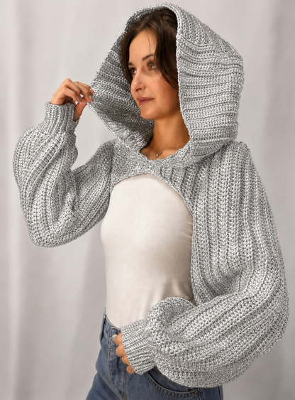 Breezy - Crochet Hoodie Shrug with Balloon Sleeves