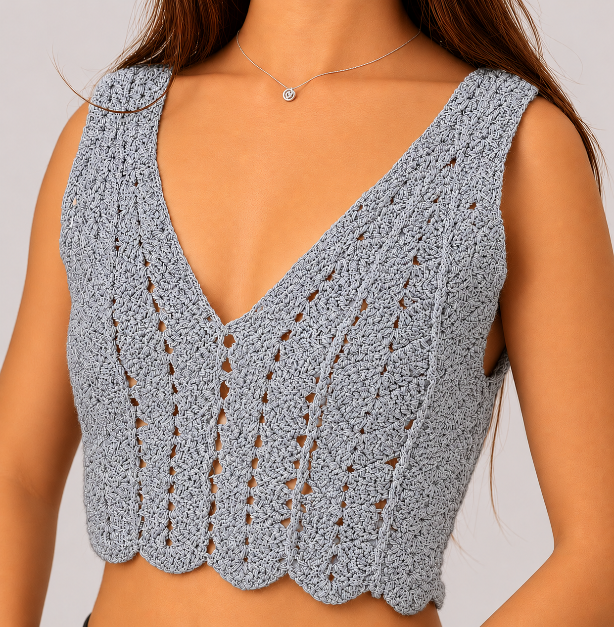 Midnight Edit - Sleeveless V-Neck Crochet Crop Top