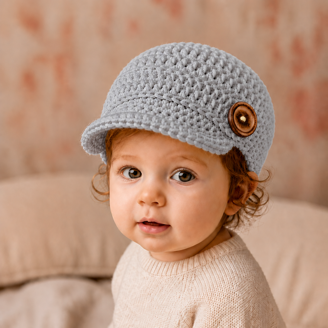 Vintage Charm - Crochet Newsboy Cap with Button Detail