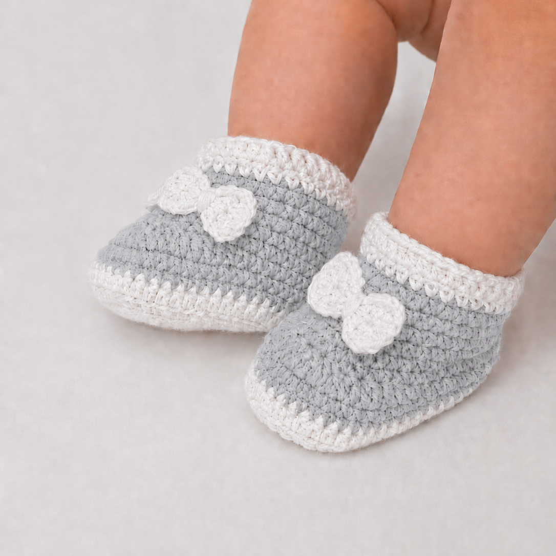 Bow & Sole - Crochet Baby Booties with Decorative Bows