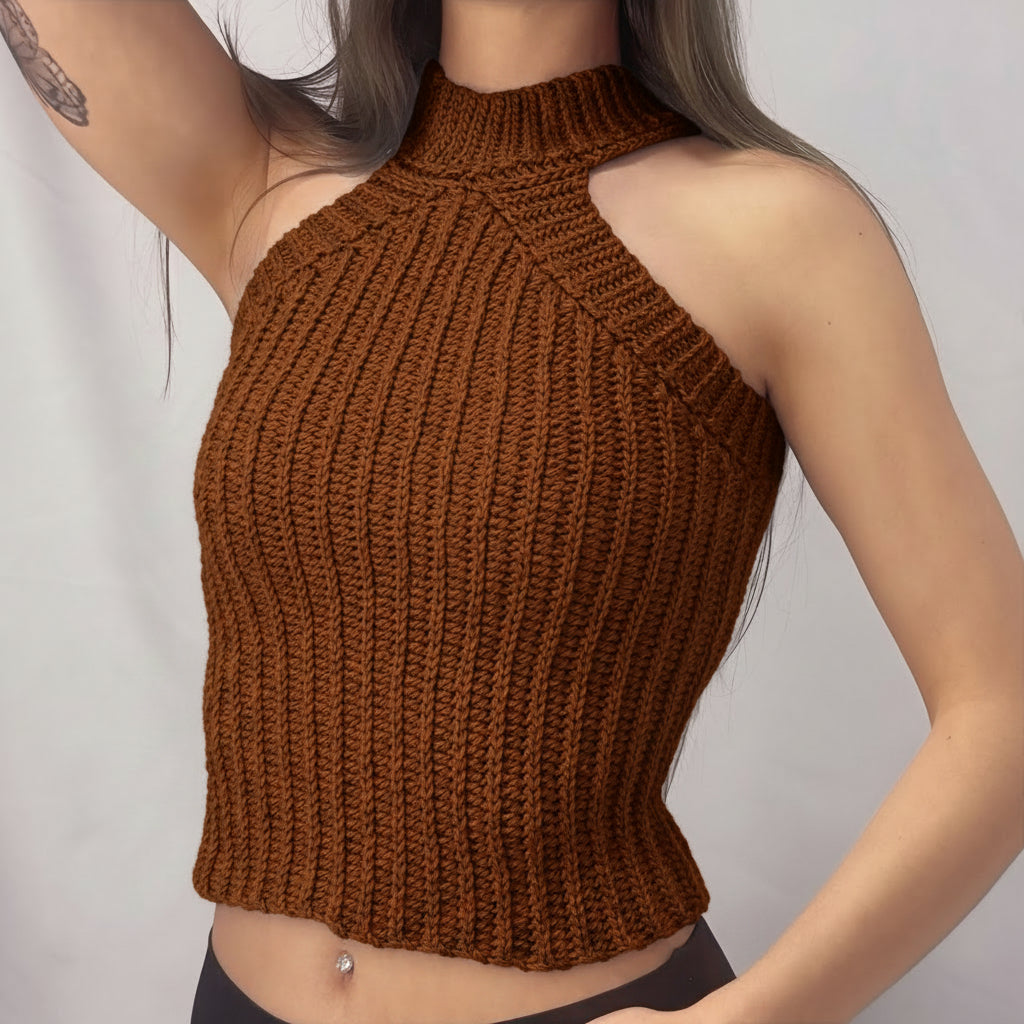 Stand Tall - Crochet High-Neck Halter Crop Top