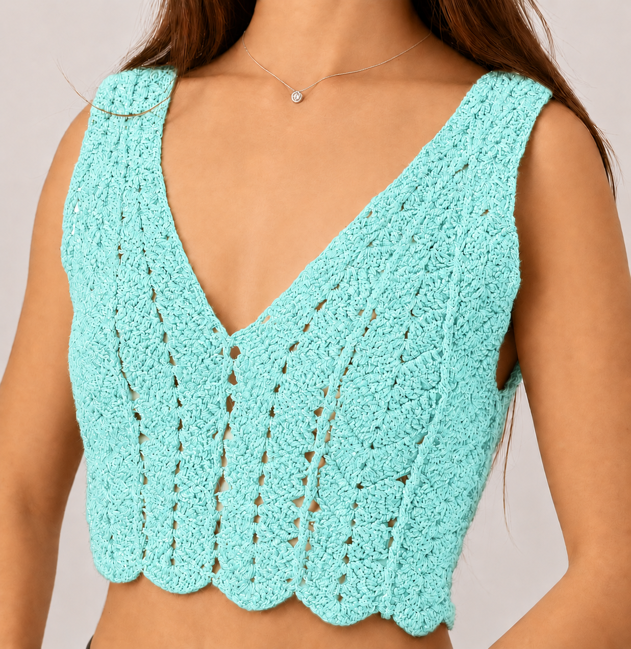 Midnight Edit - Sleeveless V-Neck Crochet Crop Top