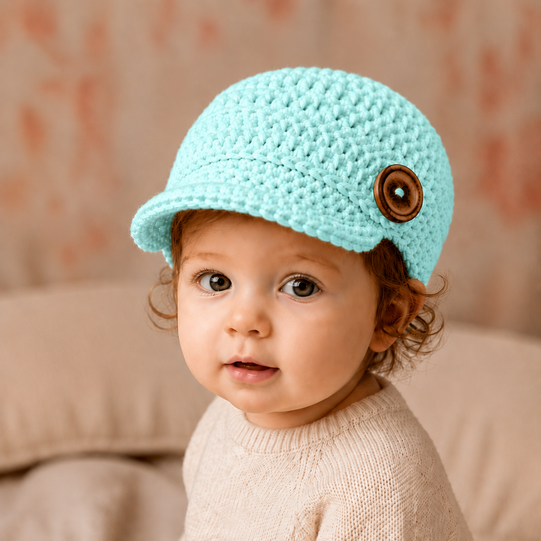 Vintage Charm - Crochet Newsboy Cap with Button Detail