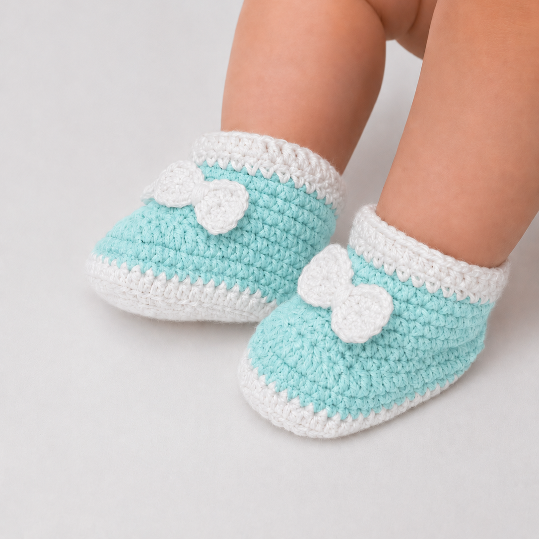 Bow & Sole - Crochet Baby Booties with Decorative Bows