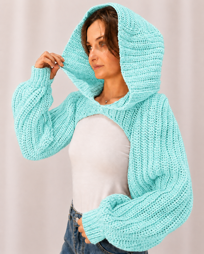 Breezy - Crochet Hoodie Shrug with Balloon Sleeves