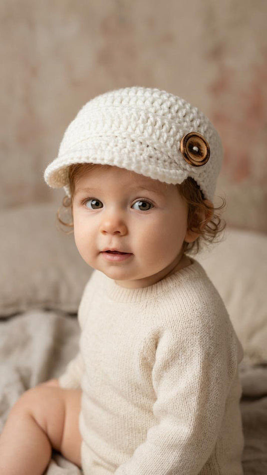 Vintage Charm - Crochet Newsboy Cap with Button Detail